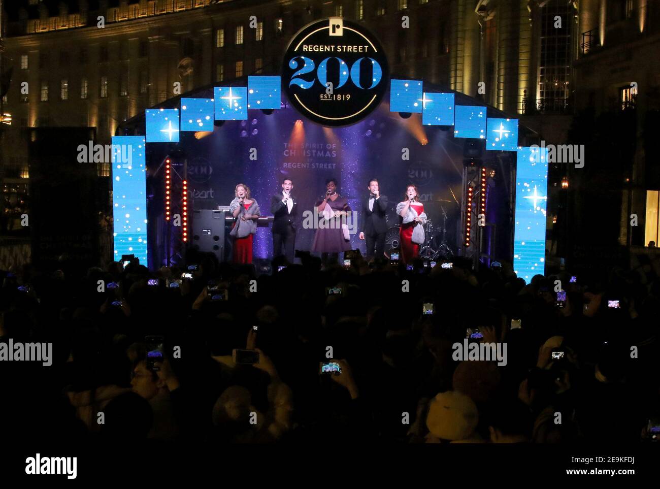 Nov 14, 2019 - London, England, UK - Regent Street Christmas Lights Switch-On, Regent Street Photo Shows:  The cast of White Christmas,  Dan Burton, C Stock Photo