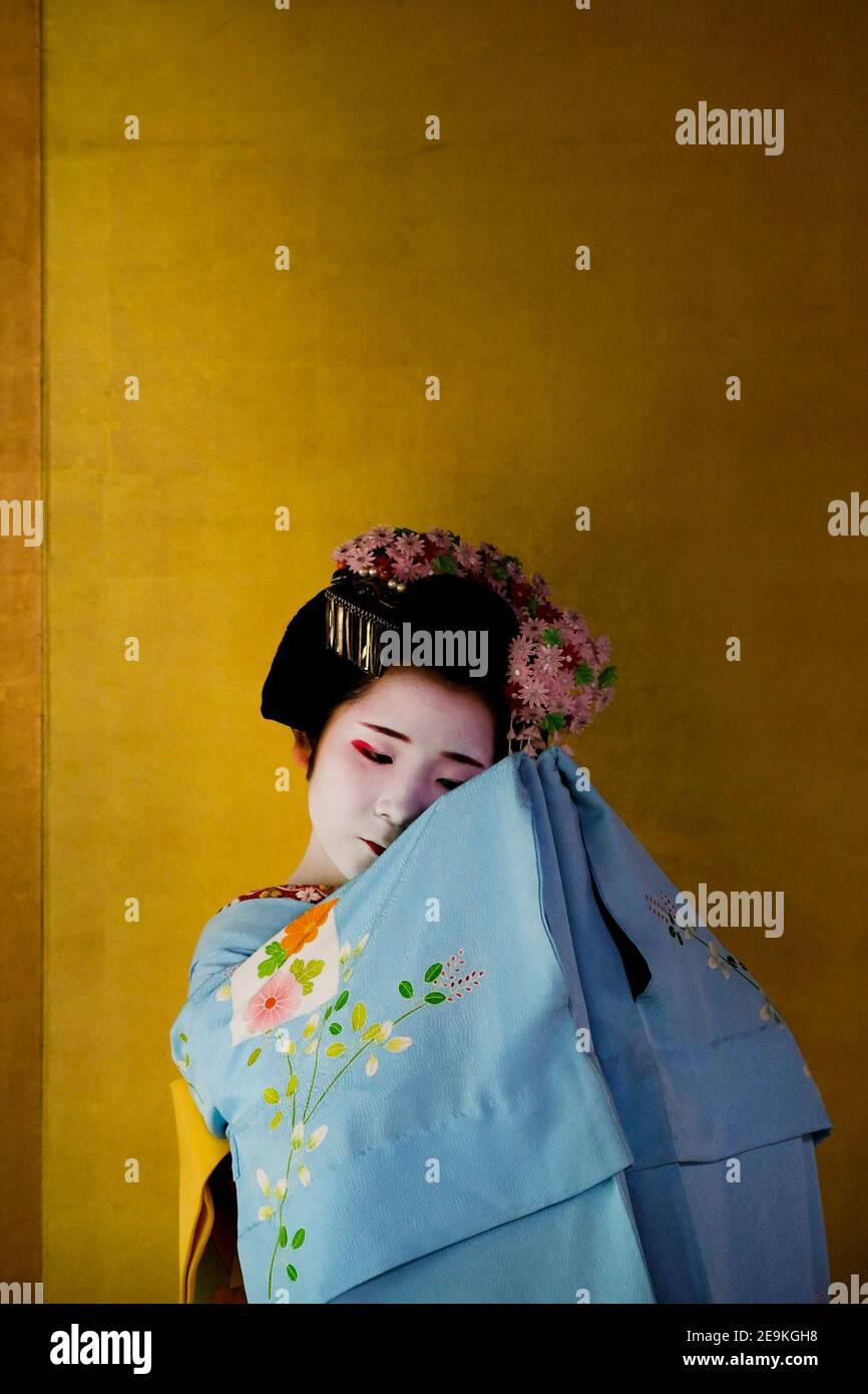 Geisha in her Okiya, (Geisha home), Kyoto. Stock Photo