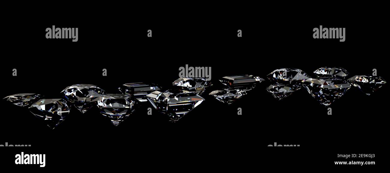 Set of diamonds isolated on black background. 3d rendering ...