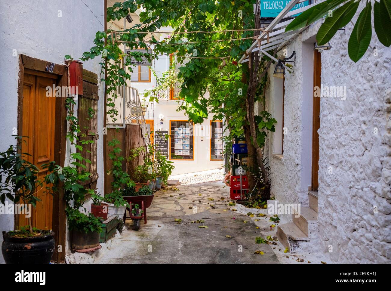 Kalkan, Turkey - November, 4, 2020: Cosy little street in Kas Town of Turkey Stock Photo