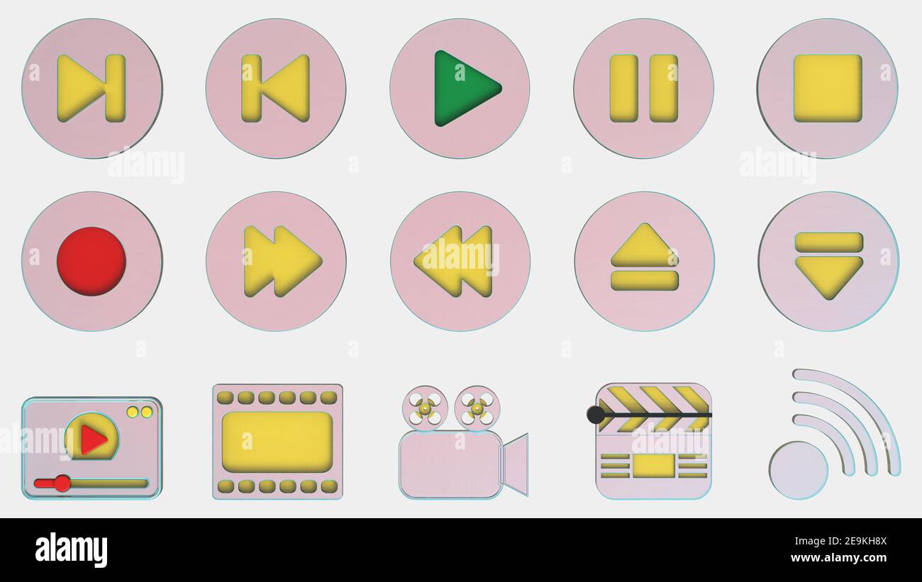 3D set of media icons .3D rendering isolated on grey background ...