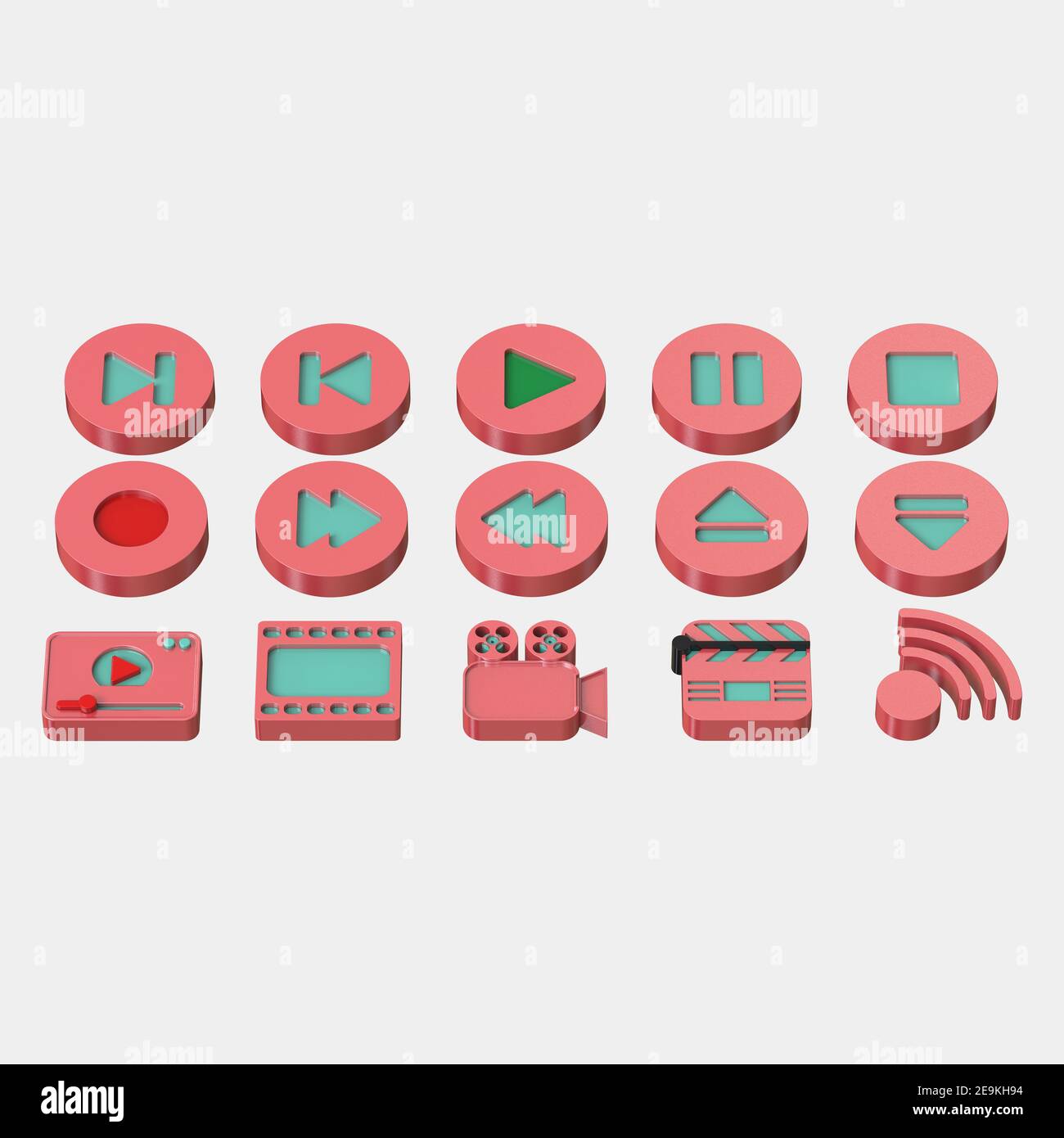 3D set of media icons .3D rendering isolated on grey background ...
