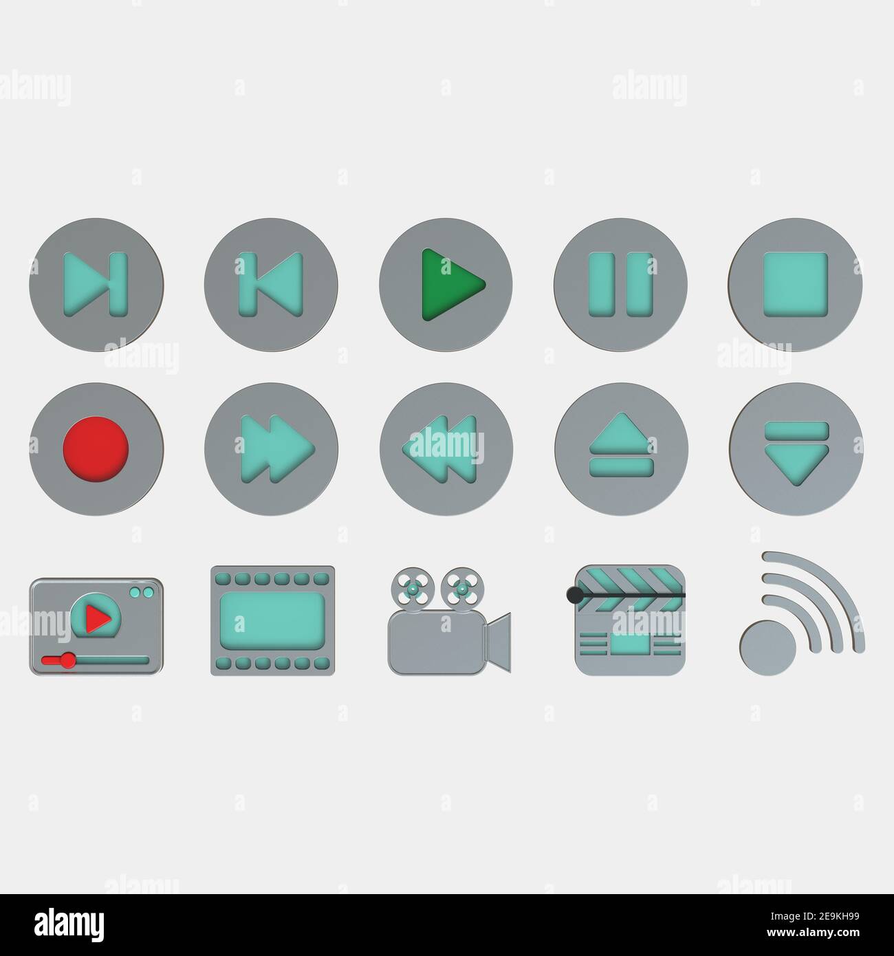 3D set of media icons .3D rendering isolated on grey background ...