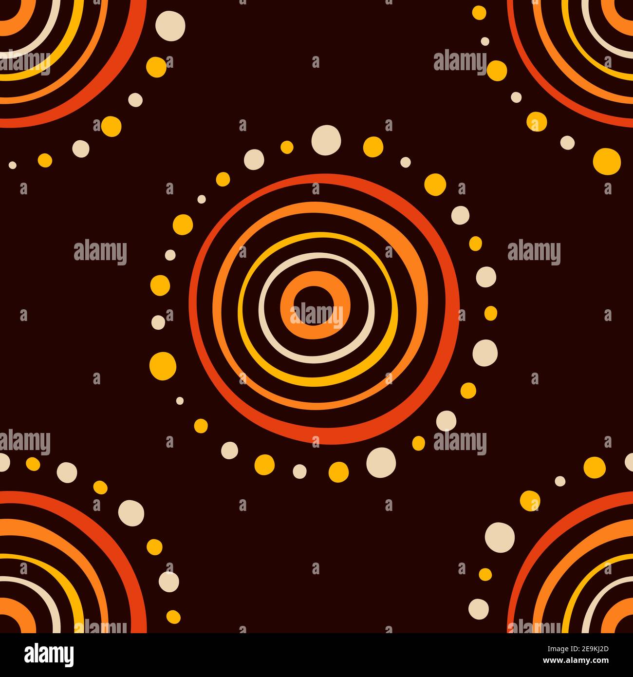 Australian aboriginal seamless pattern with circles, crooked stripes, dots, isolated on brown background. Endless stylish texture. Ethnic texture. Stock Vector