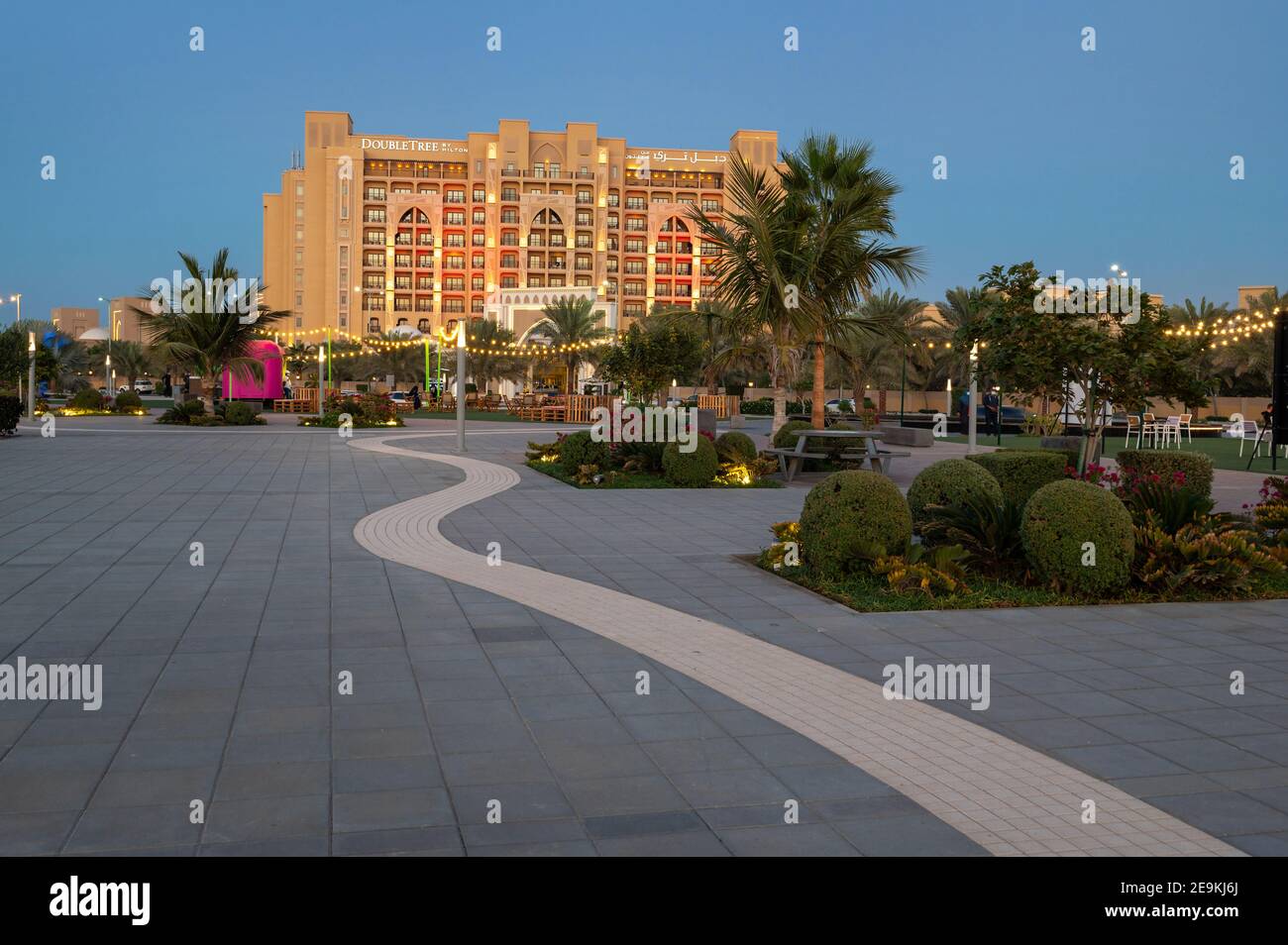 Ras al Khaimah, United Arab Emirates - February 3, 2020: Marjan Island in emirate of Ras al Khaimah in the United Arab Emirates with lots of hotels an Stock Photo