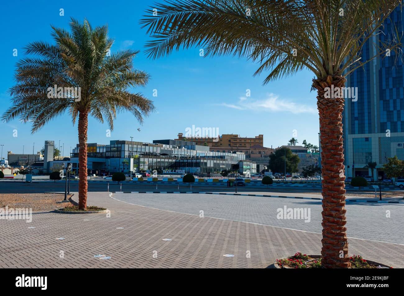 Ras al Khaimah, United Arab Emirates - February 3, 2020: Groove village shopping and leisure area in Ras al Khaimah emirate of United Arab Emirates Stock Photo
