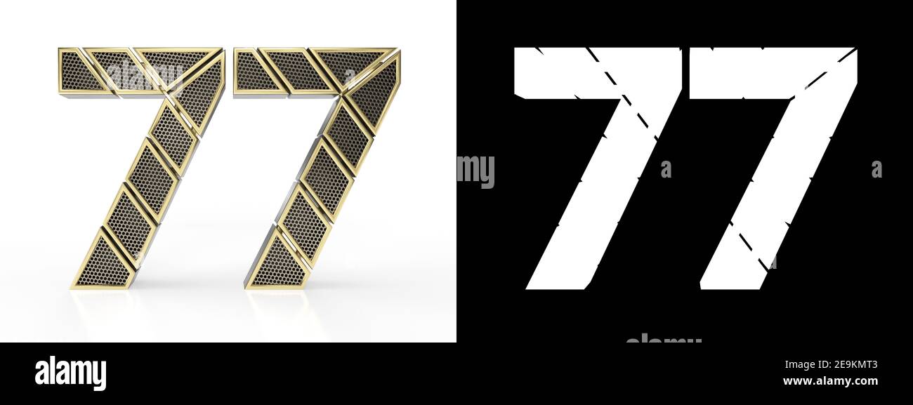 Gold number seventy-seven (number 77) cut into perforated gold segments ...