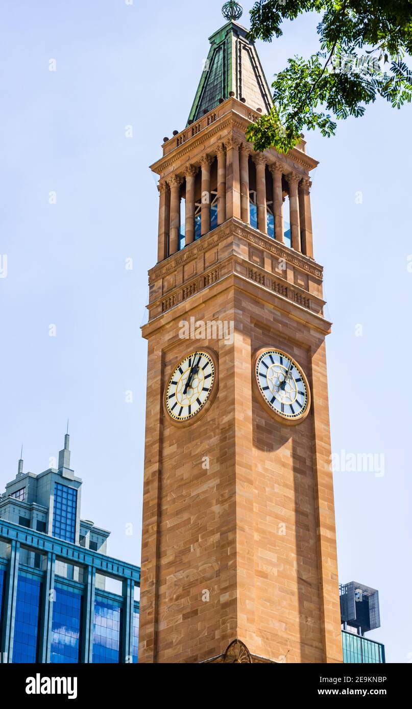 Brisbane City Hall Clock Tower in downtown Brisbane, Australia, 2021