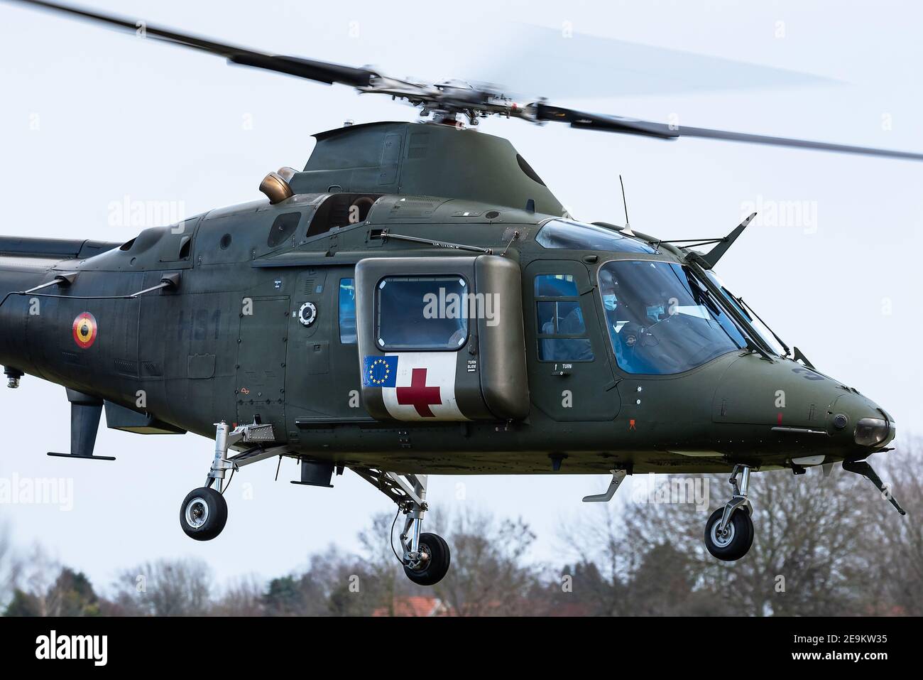 A AgustaWestland AW109 military helicopter from the 17th Squadron of the Belgian Air Force. Stock Photo