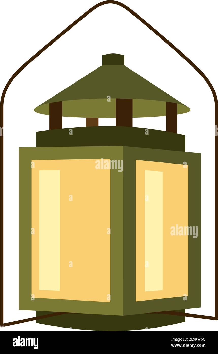 Colorful cartoon old lantern. Rustic night lighting. Vintage themed vector illustration for icon, site label, gift card or party decoration Stock Vector