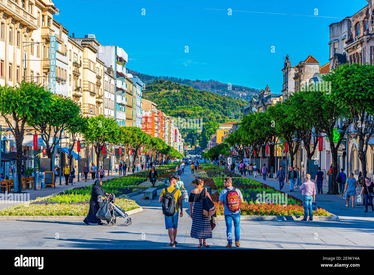 BRAGA, PORTUGAL, MAY 22, 2019: People are strolling on Avenida da Liberdade in the historical center of Braga, Portugal Stock Photo
