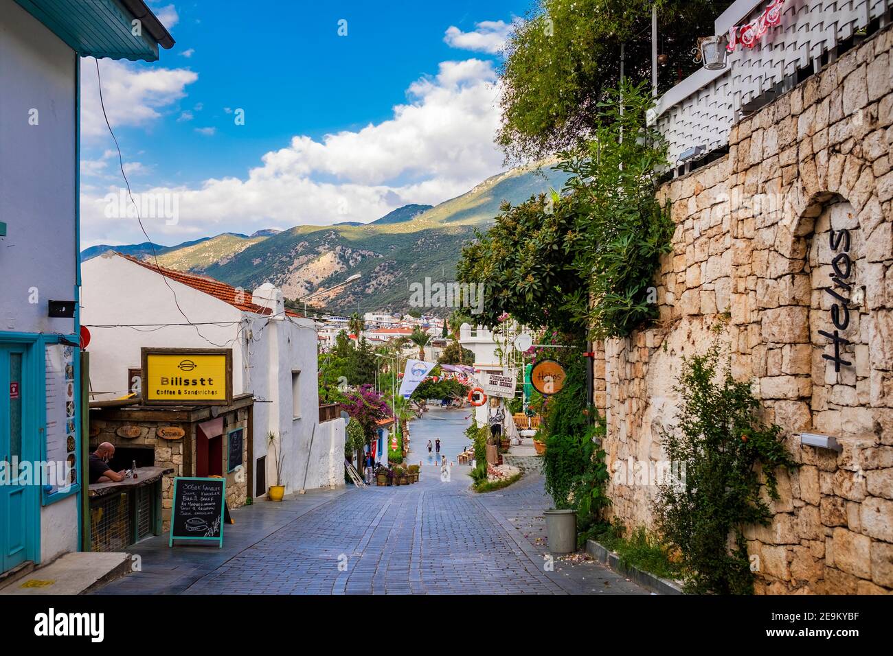 Kas, Turkey - November, 9, 2020: Colorful street and building. Stock Photo