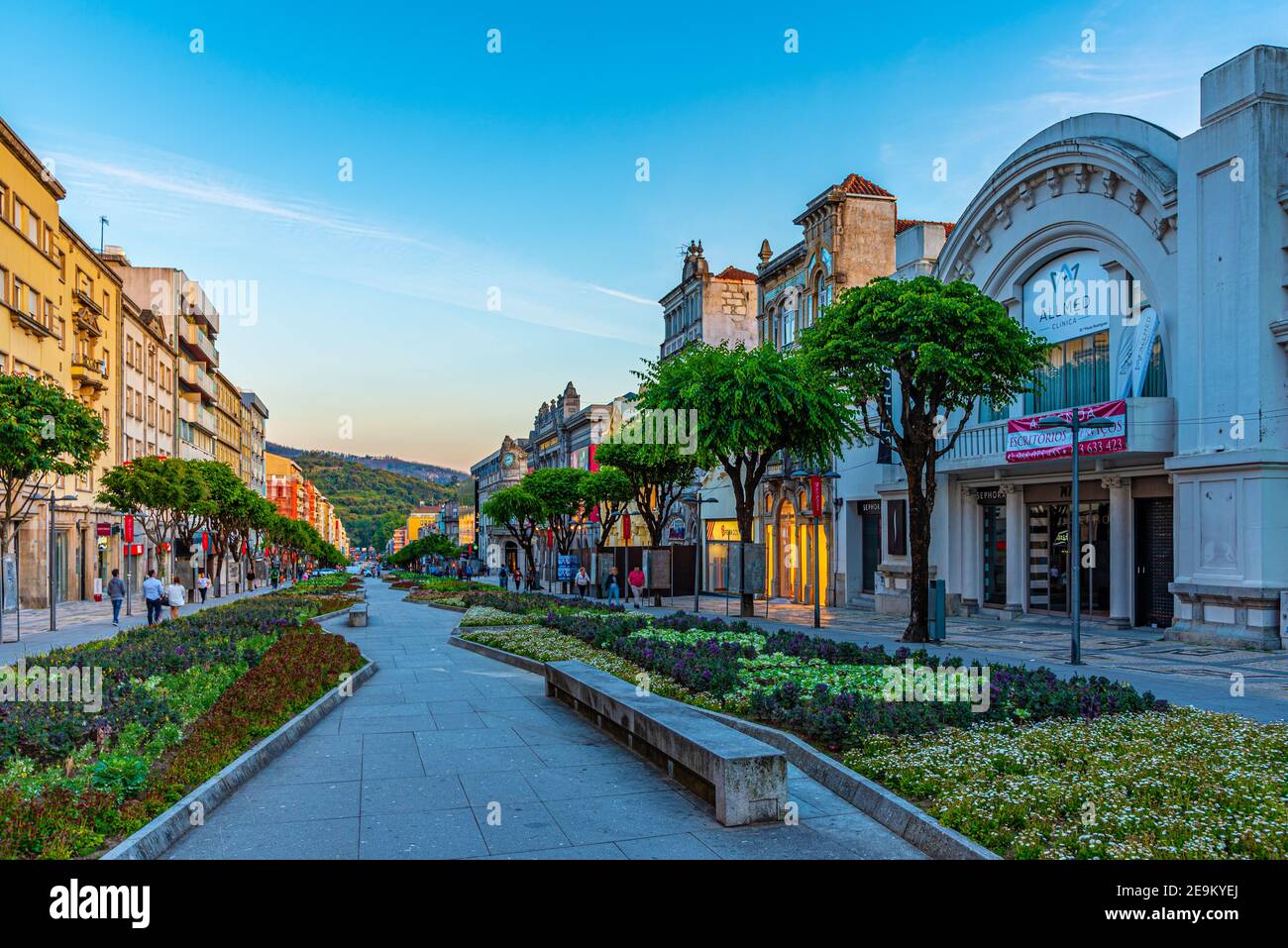 BRAGA, PORTUGAL, MAY 22, 2019: People are strolling on Avenida da Liberdade in the historical center of Braga, Portugal Stock Photo