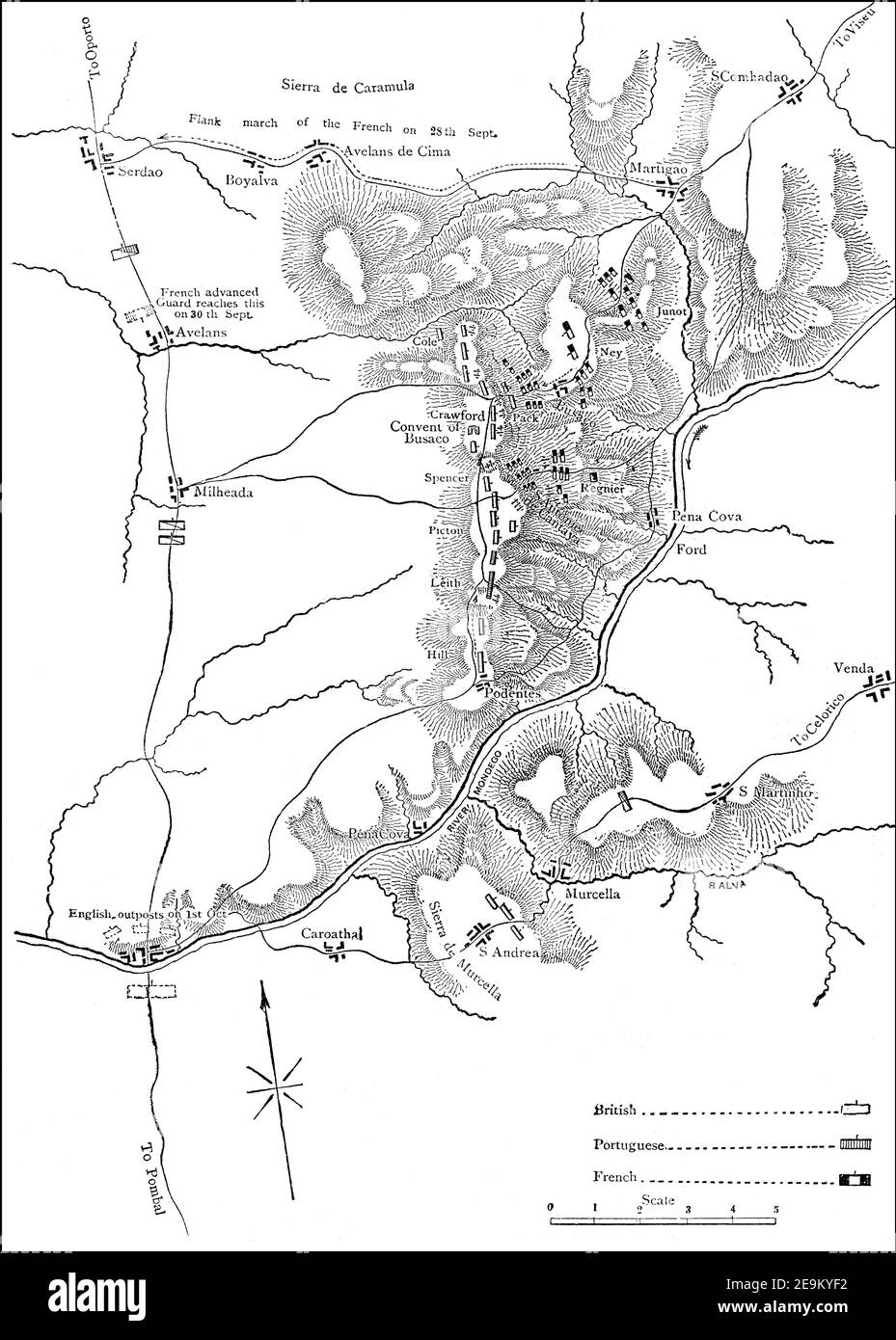 The Battle of Buçaco, Peninsular War, 27 September 1810, From British Battles on Land and Sea by James Grant Stock Photo