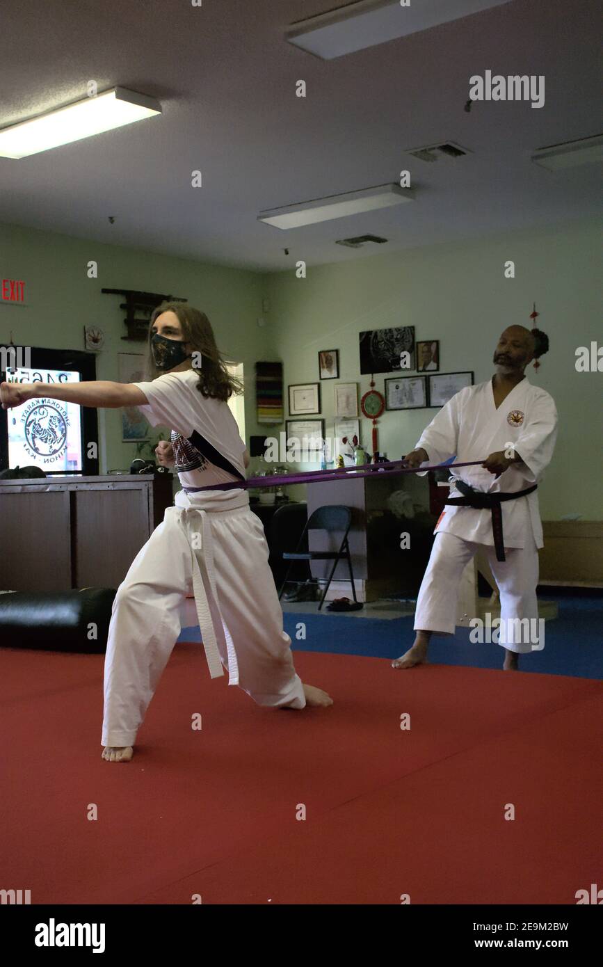 This action photo is of my son and his classmates in a Karate class