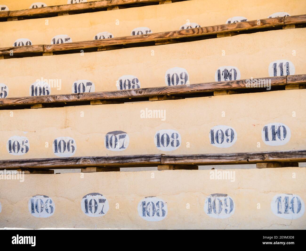Numbers on the bullring seats captured in Ronda, Spain Stock Photo