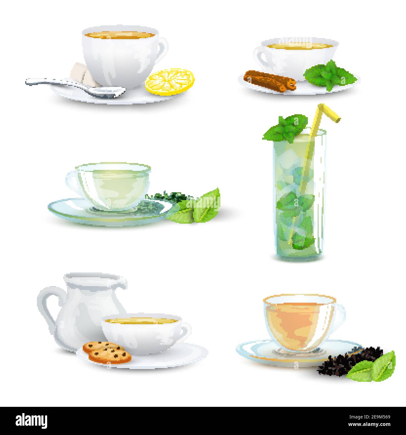 Green black herbal iced tea decorative icon set isolated vector