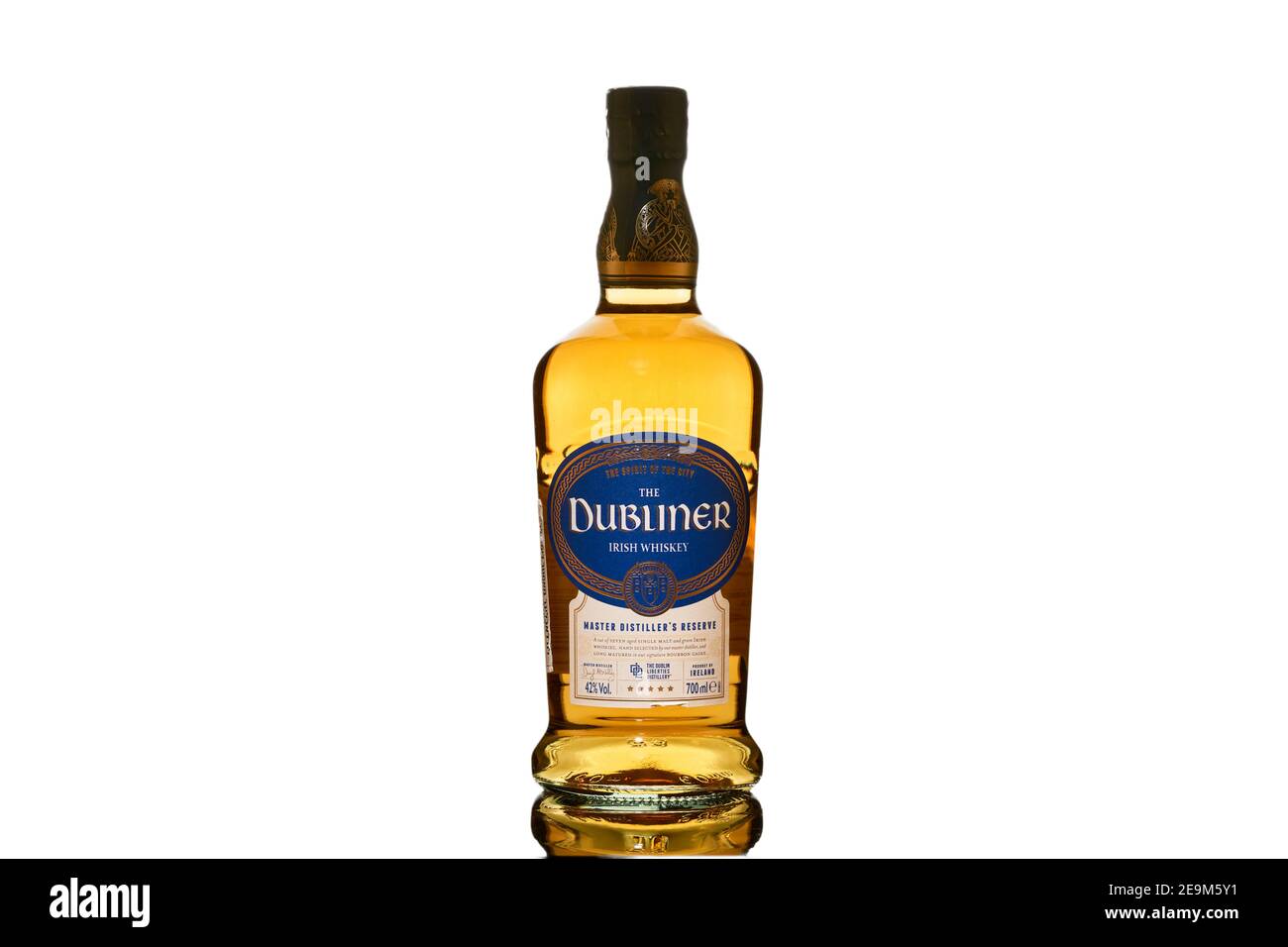 The Dubliner Irish Whisky bottle white background Stock Photo
