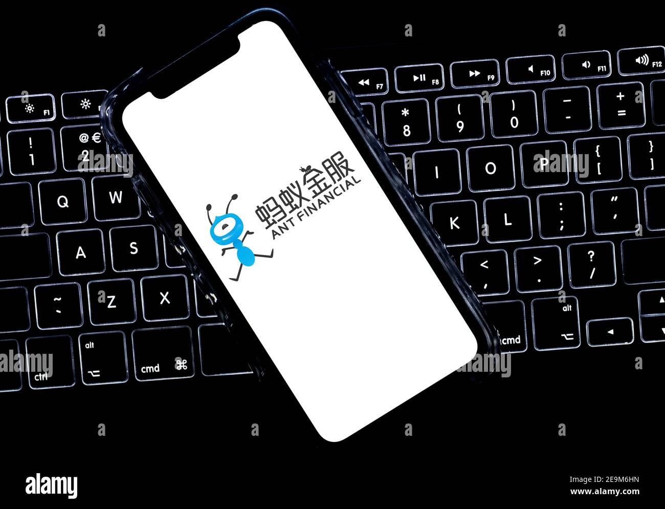 Ant Financial logo displayed on a mobile phone. (Editorial use only) Stock Photo