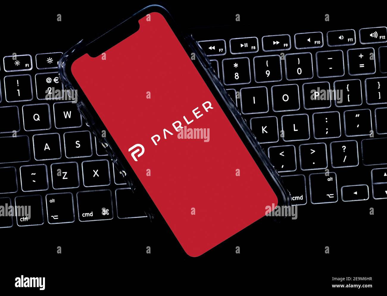 Parler App displayed on a mobile phone (Editorial use only) Stock Photo