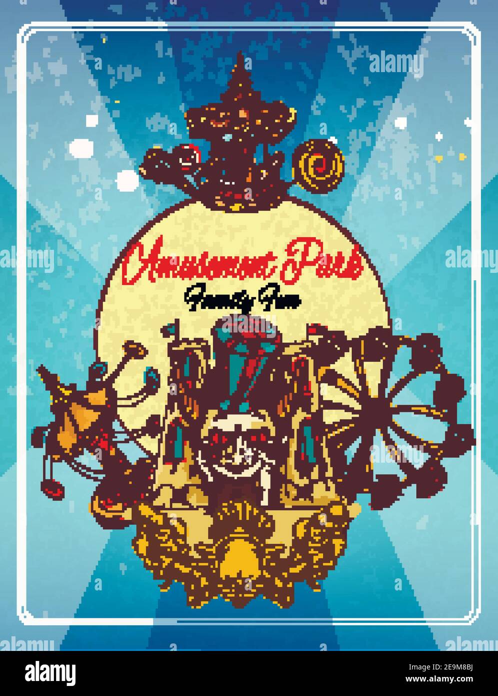 Amusement park family fun hand drawn poster with thrill attraction and ...