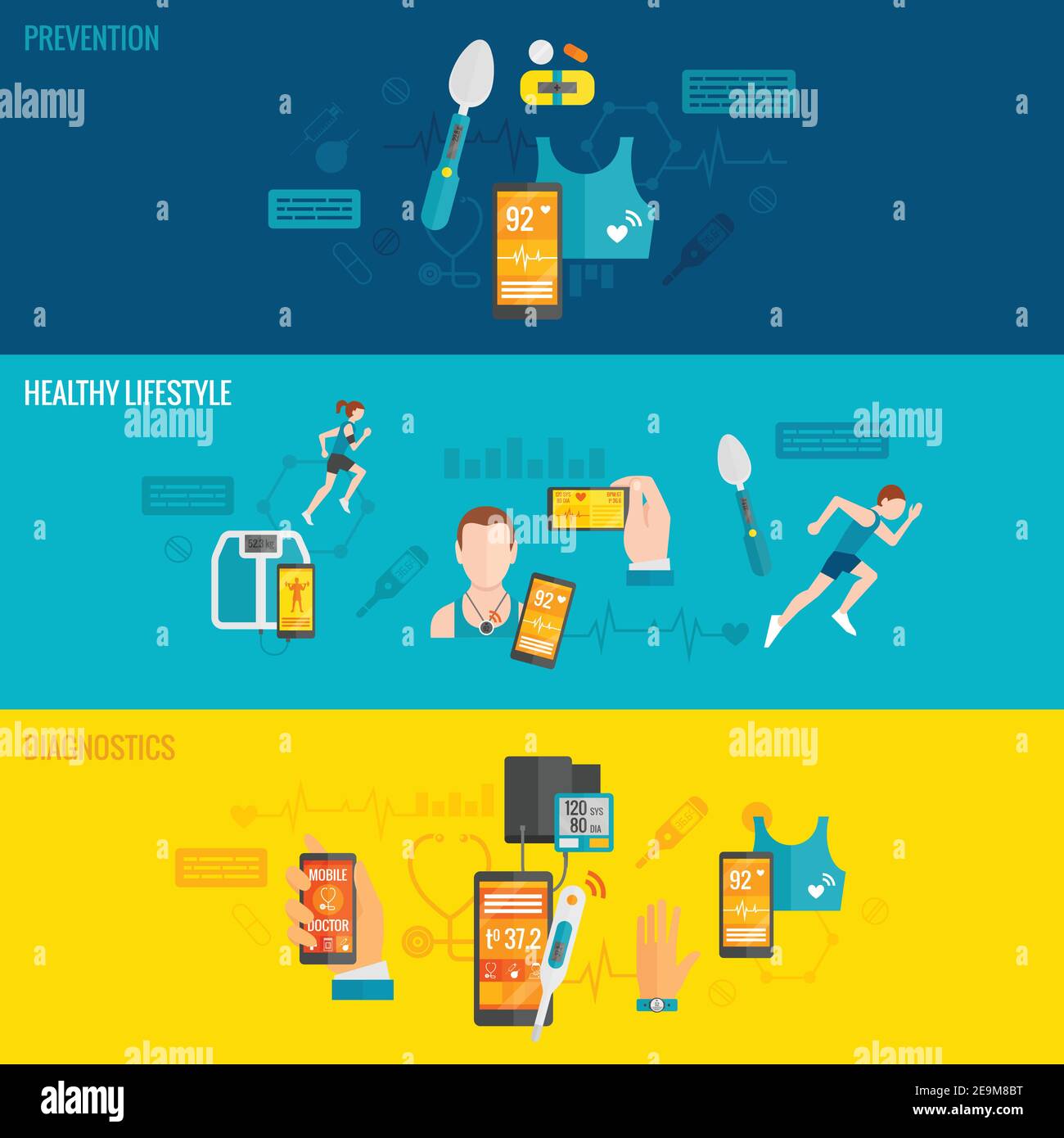 Digital health horizontal banner set with prevention diagnostics