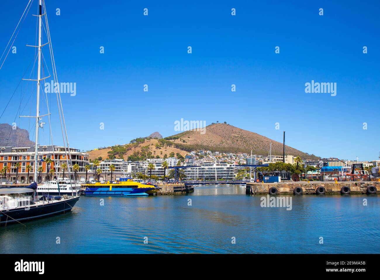 Waterfront- Cape Town, South Africa - 03-02-2021 Breathtaking view over of mountains and colorful scenery in Cape Town. View from Waterfront. Stock Photo