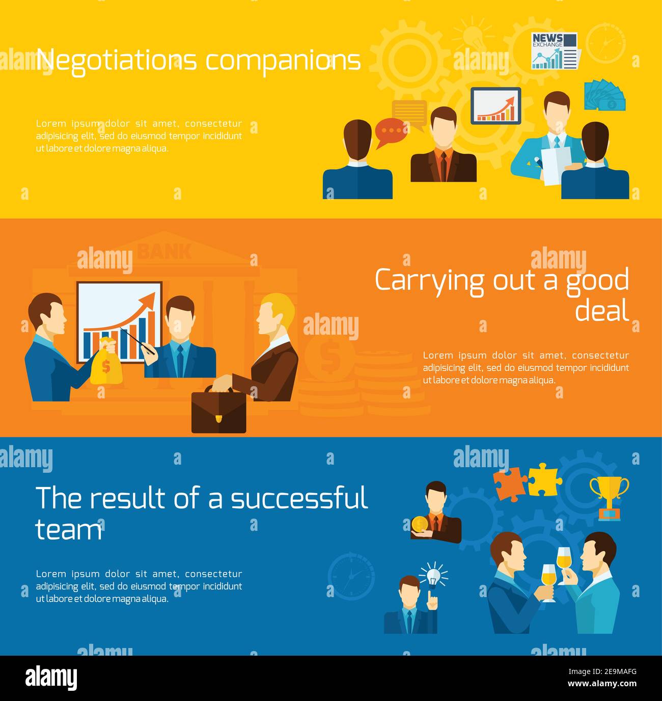 Partnership horizontal banners set with negotiations deal successful