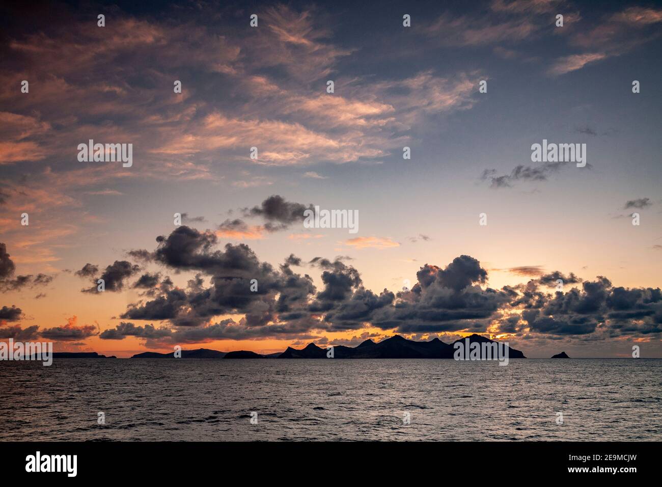 Sunset over Madeira in the Atlantic Ocean Stock Photo