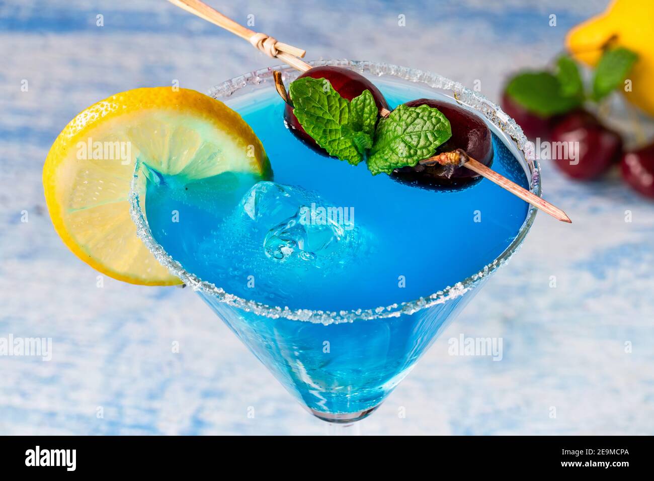 Blue Lagoon cocktail of blue curacao syrup mixed with vodka and