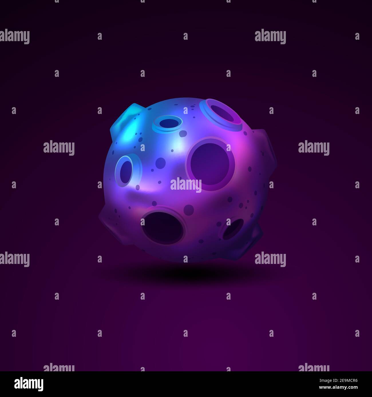 Planet 3d sphere with craters isolated on dark background vector illustration Stock Vector
