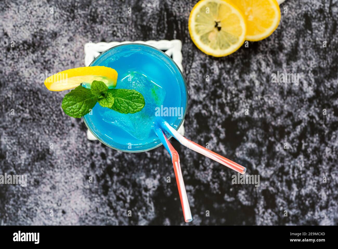 Blue Lagoon cocktail of blue curacao syrup mixed with vodka and