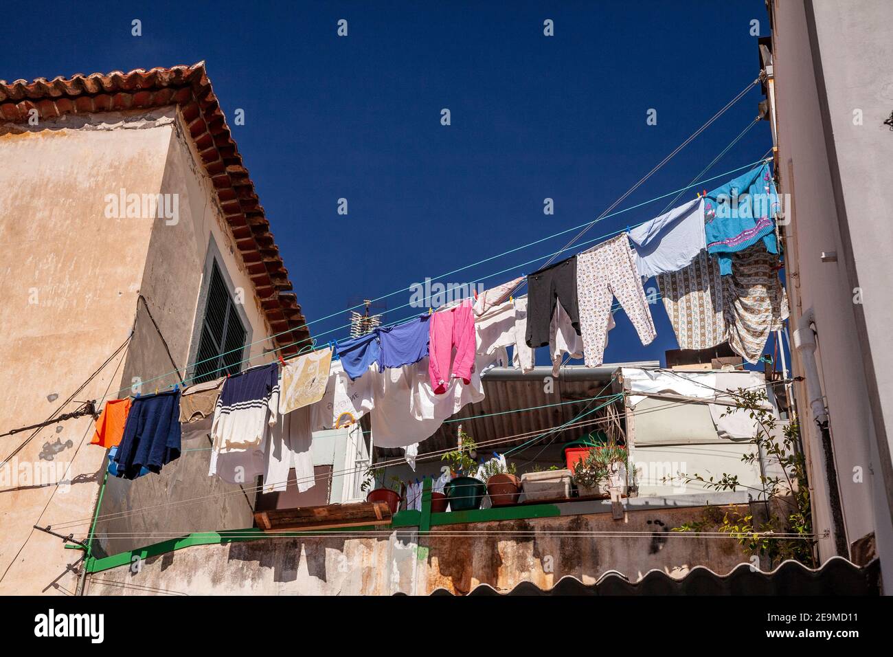 Clothes drying in the sun, Madeira, Portugal Stock Photo
