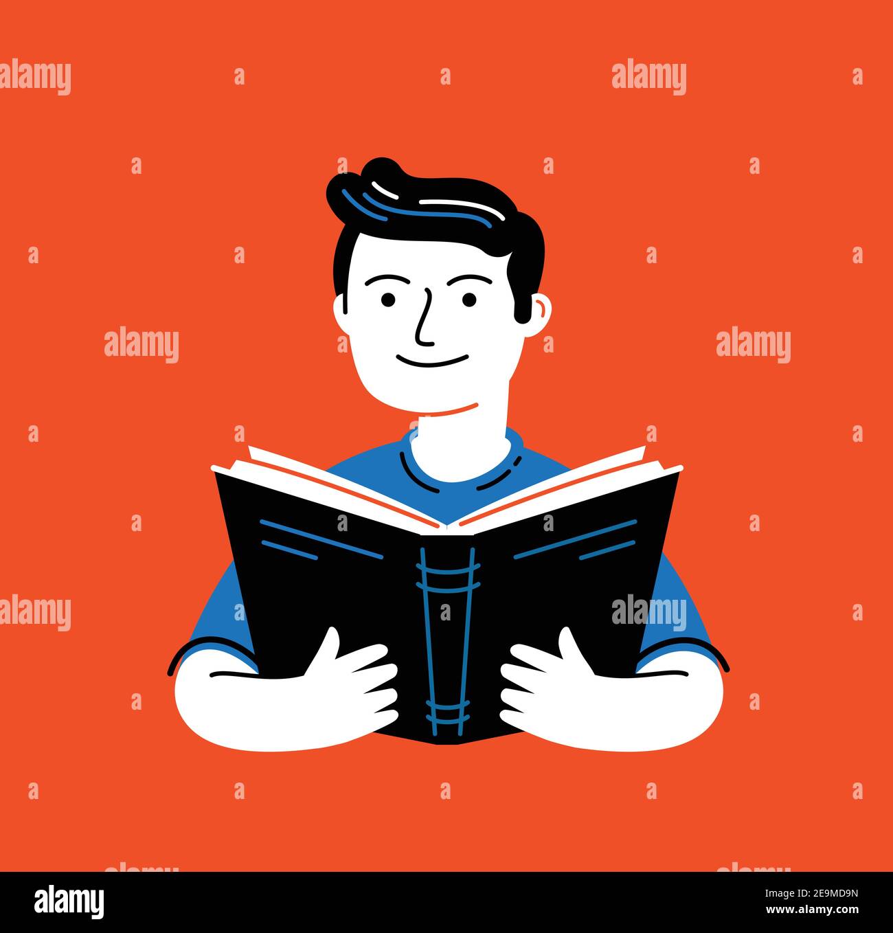 Man reading book in flat cartoon style. Education, school symbol vector illustration Stock Vector