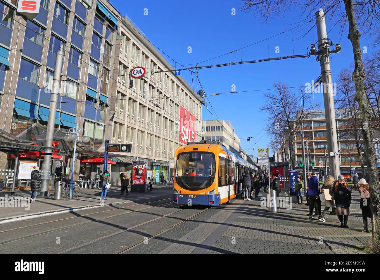 Street scene from downtown Mannheim at Paradeplatz (Mannheim, Germany