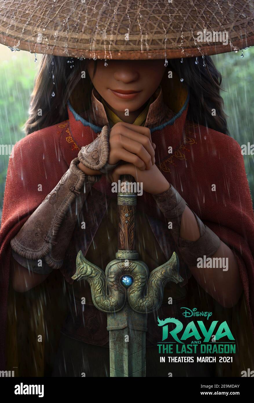Raya and the Last Dragon (2021) directed by  Don Hall and Carlos López Estrada and starring Alan Tudyk, Kelly Marie Tran and Gemma Chan. In a realm known as Kumandra, a re-imagined Earth inhabited by an ancient civilisation, a warrior named Raya is determined to find the last dragon. Stock Photo