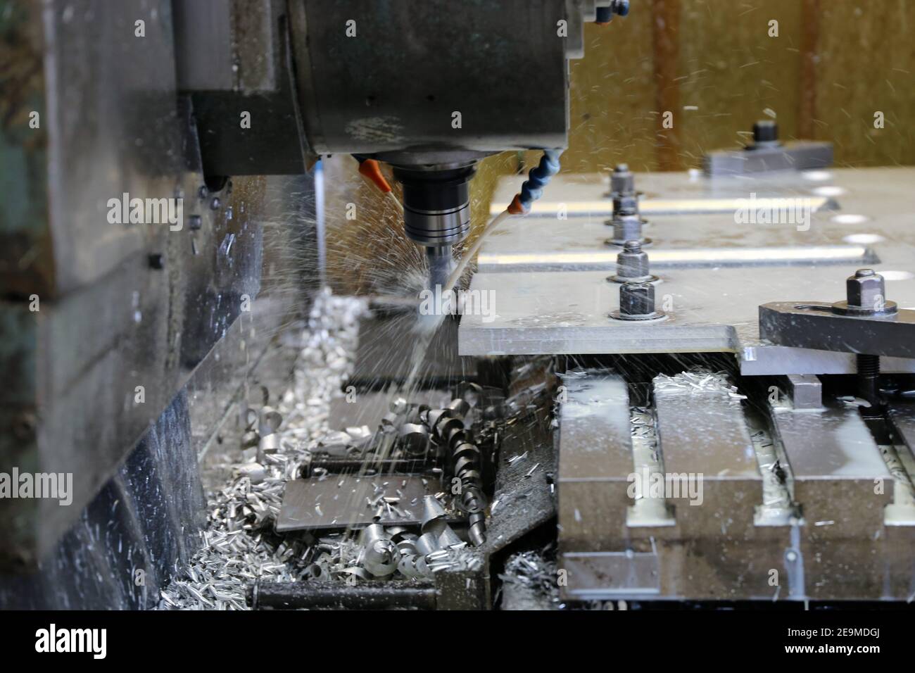 Metalworking with CNC milling machine Stock Photo