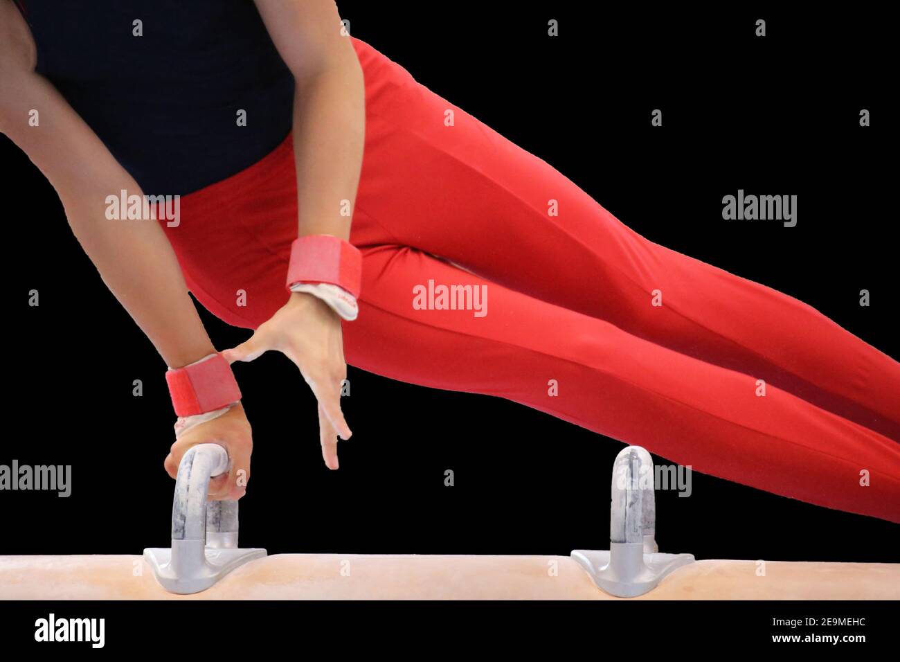 Symbol image: Detailed shot of a gymnast on the pommel horse Stock Photo