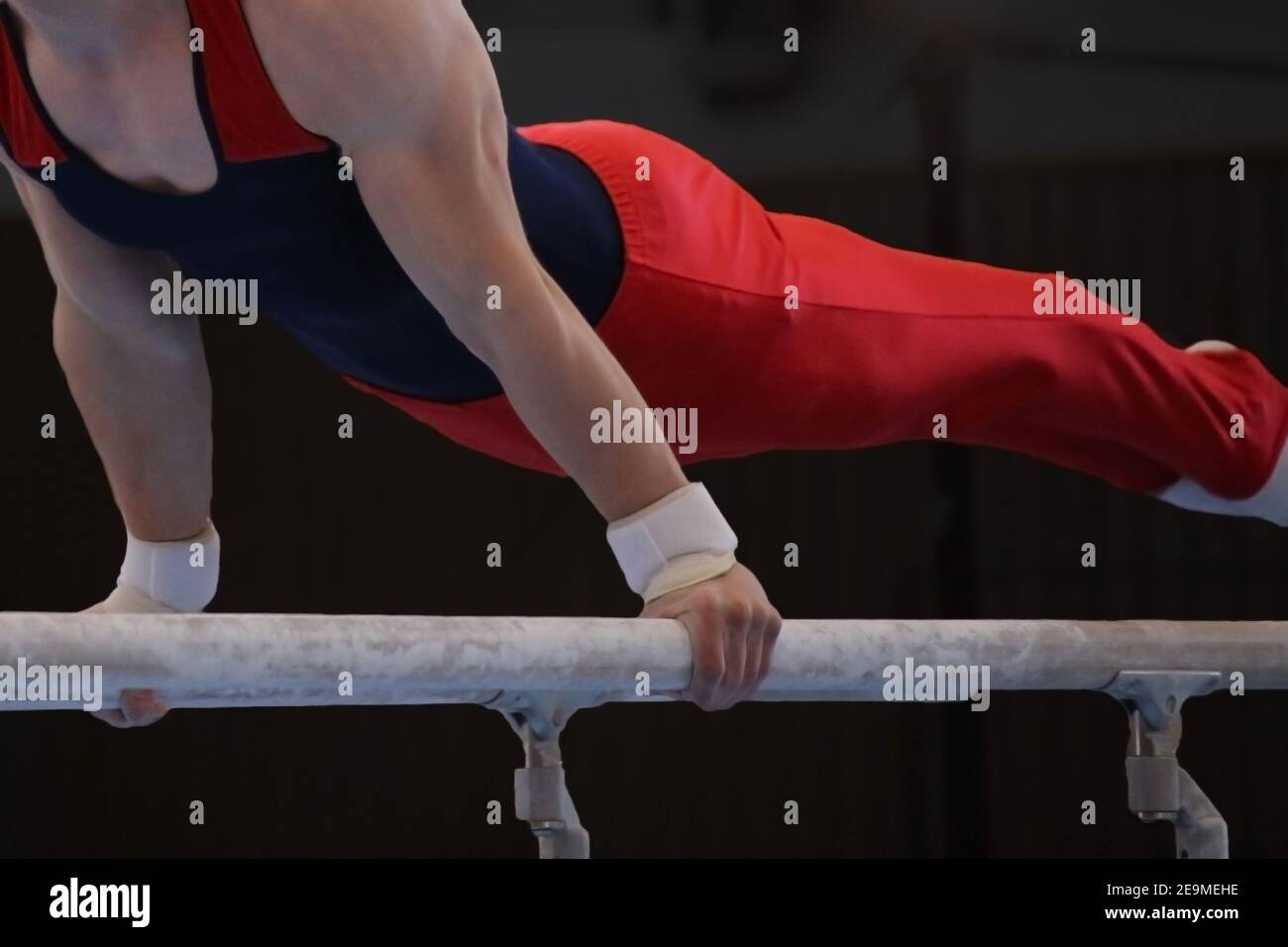 Symbol image: Detailed shot of a gymnast on the pommel horse Stock Photo