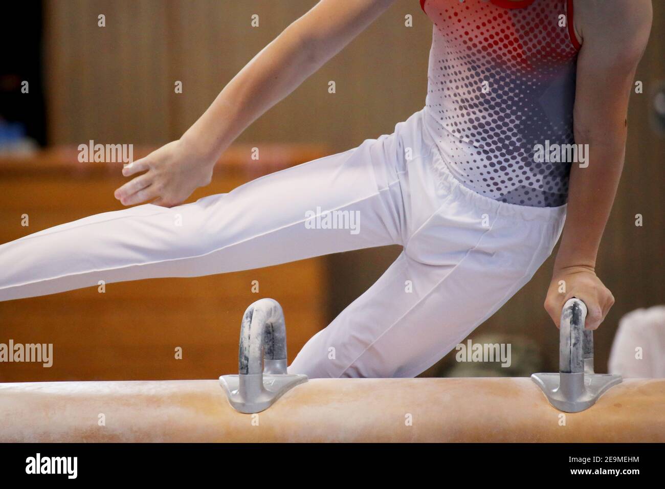 Symbol image: Detailed shot of a gymnast on the pommel horse Stock Photo