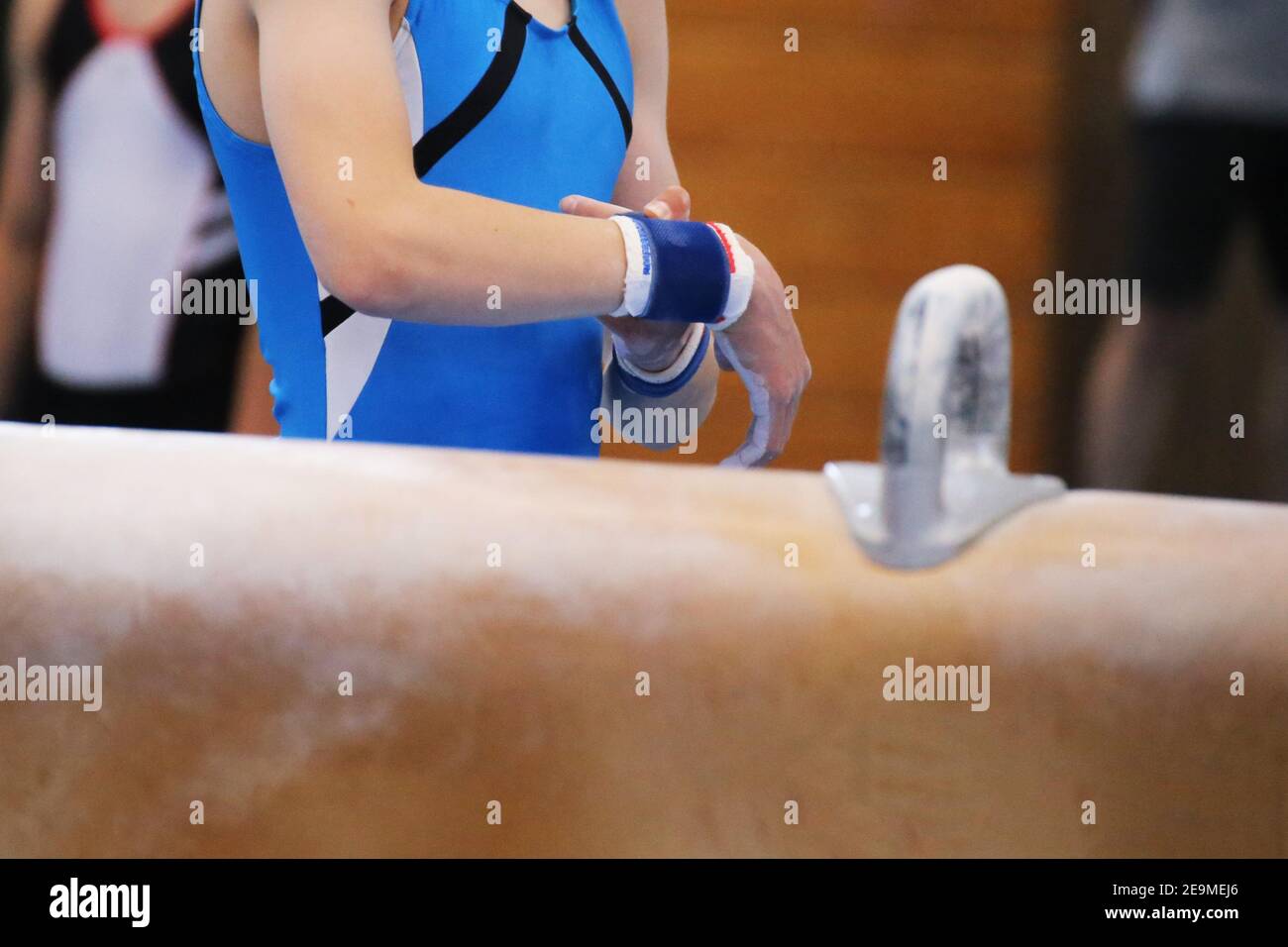 Symbol image: Detailed shot of a gymnast on the pommel horse Stock Photo