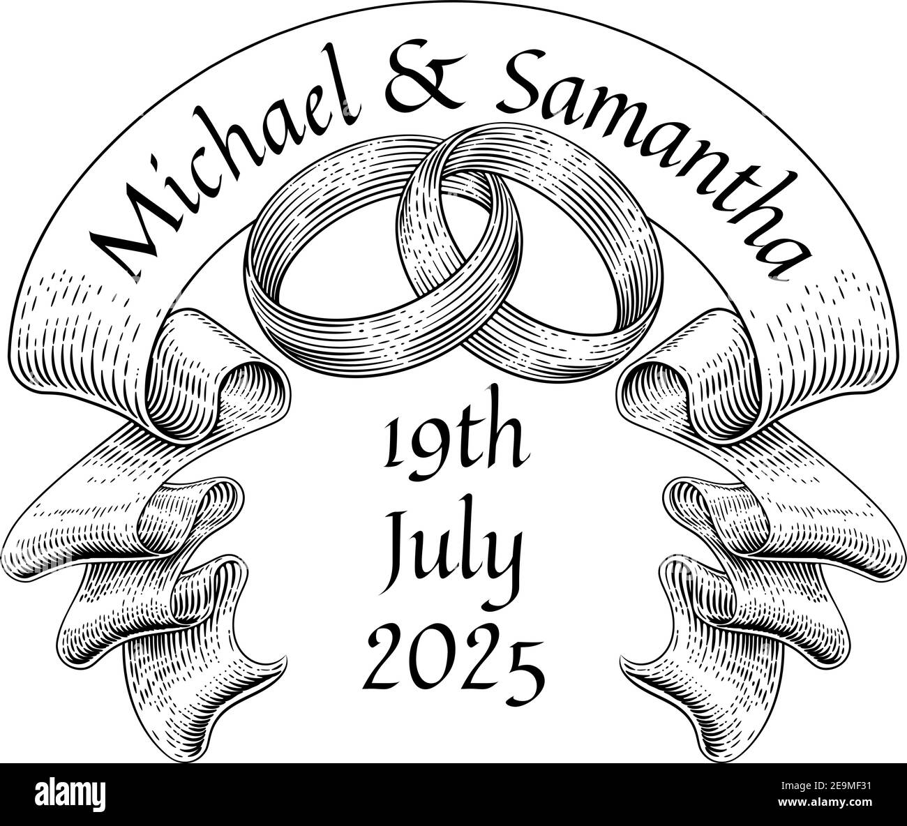 Wedding Rings Intertwined Vintage Woodcut Design Stock Vector Image