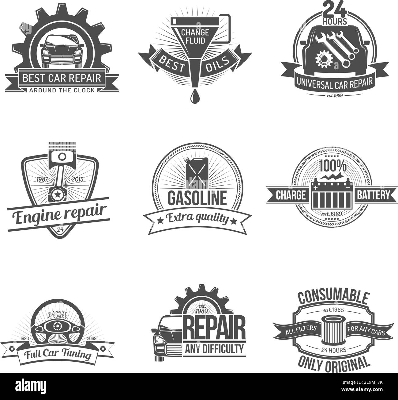 Premium quality auto service car repair industry emblem set isolated