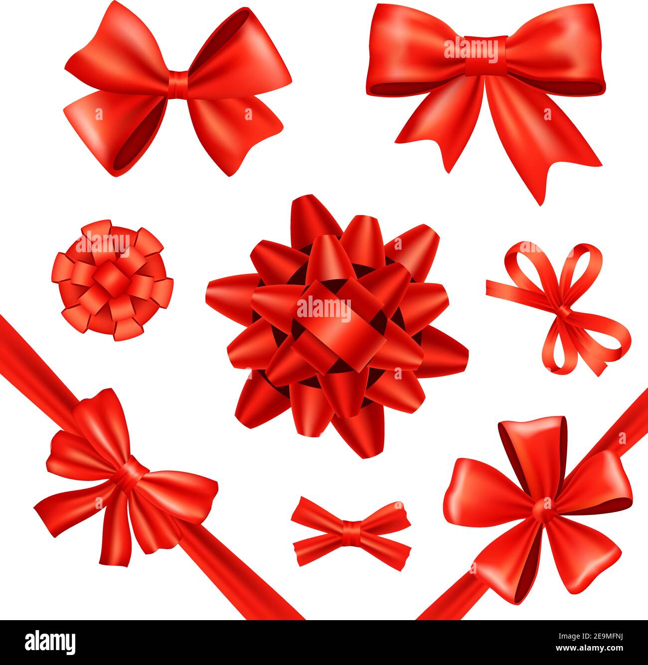 Red silk gift bows and celebration ribbons set isolated vector ...
