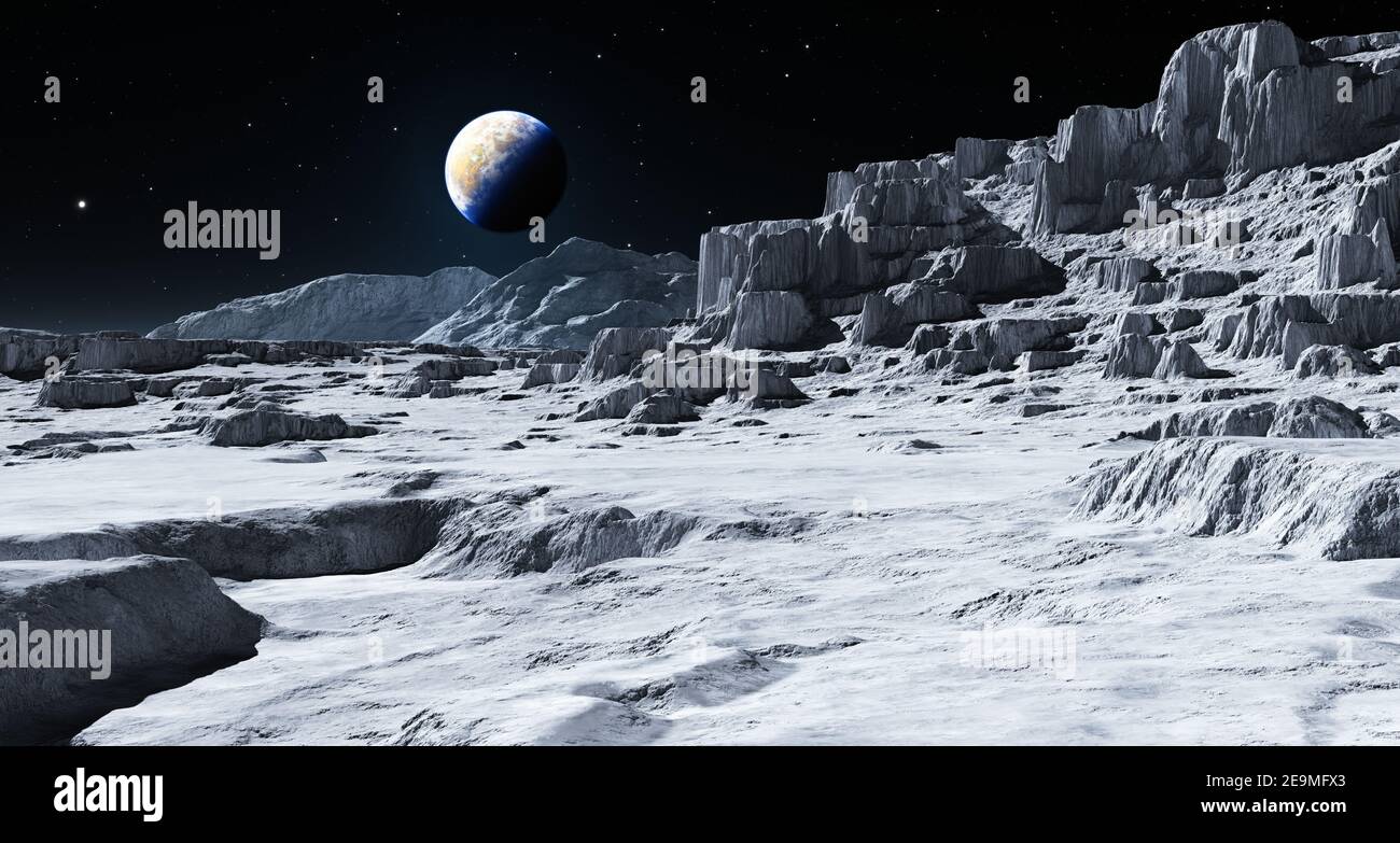 Earth rising over the Moon. 3d rendering Stock Photo - Alamy