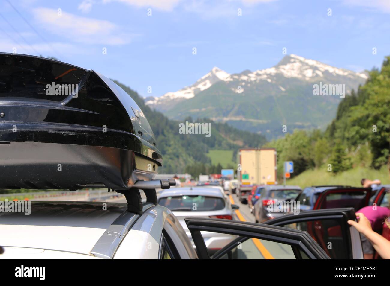Traffic jam after an accident in the Gotthard tunnel (Switzerland Stock ...
