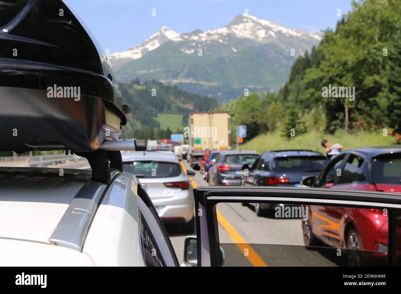 Traffic jam after an accident in the Gotthard tunnel (Switzerland Stock ...