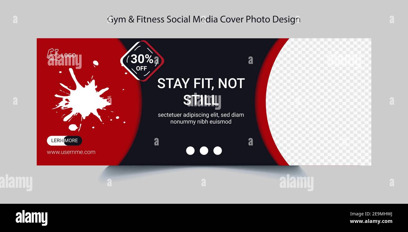 Fitness and gym Social media Cover Photo Template Design. Social  Media Fitness  Web Banner. Editable Timeline Cover Page Stock Vector