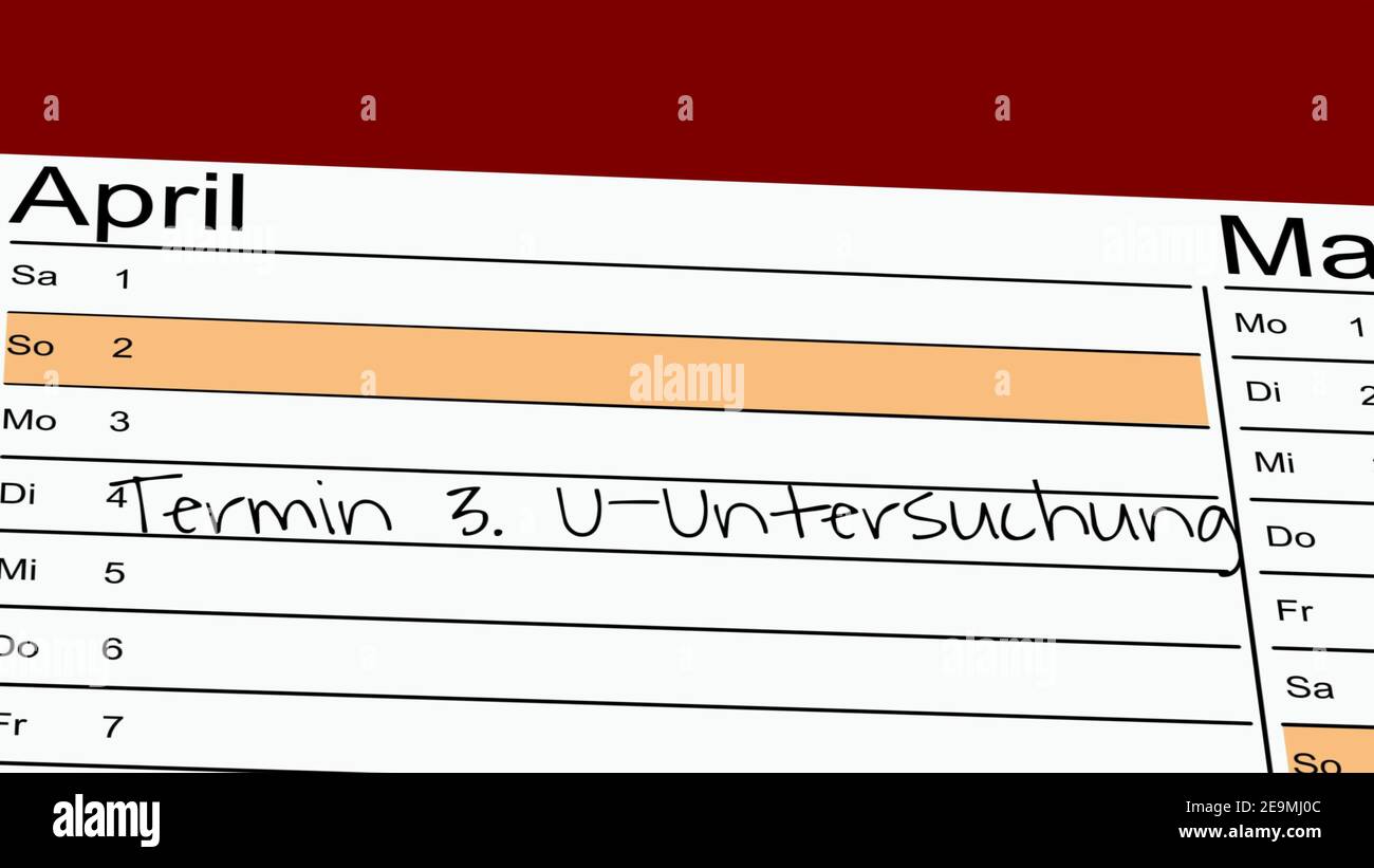 Symbol image: Appointment book with note for a U-examination (U-Untersuchung) appointment (children) Stock Photo