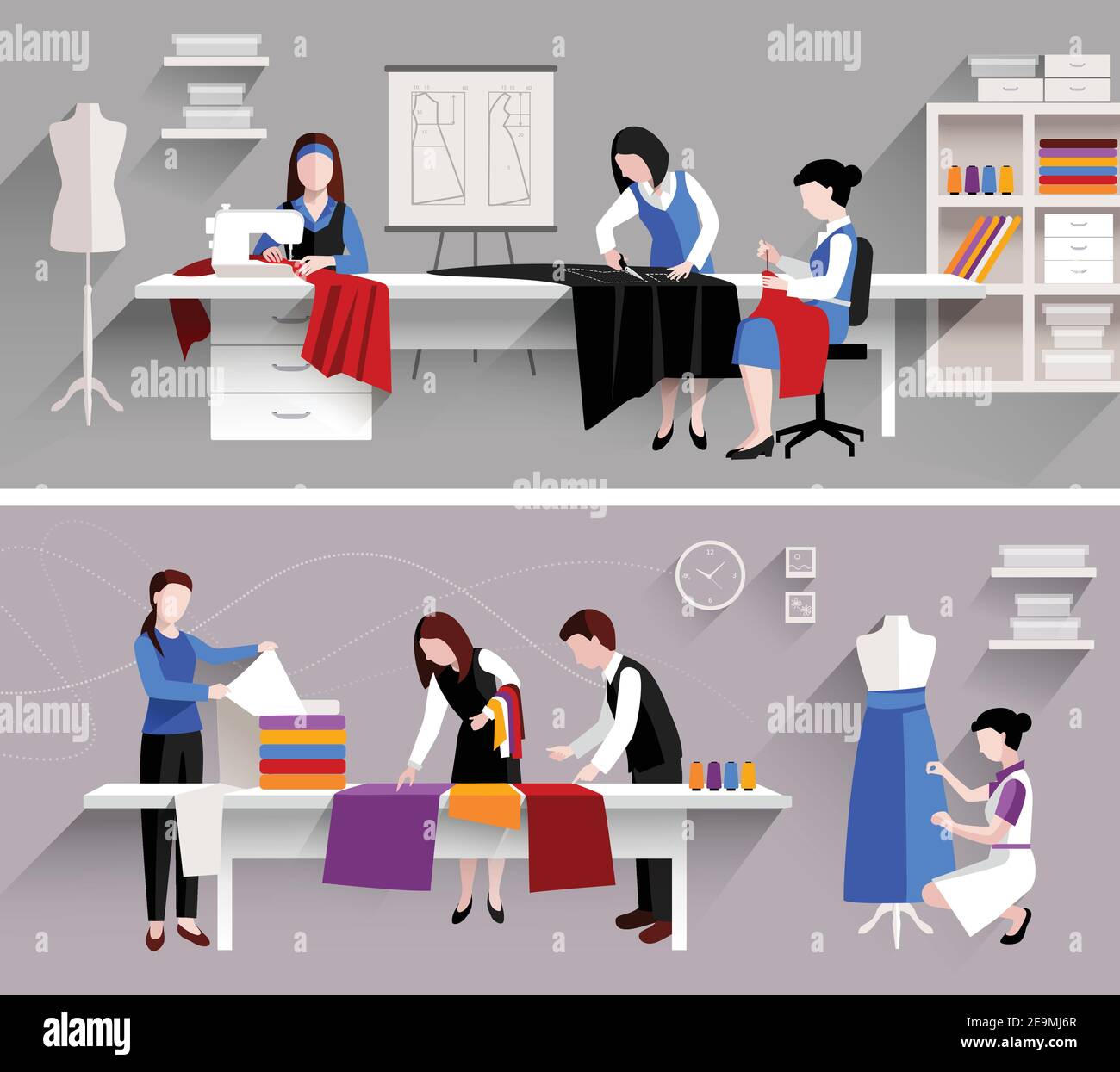 Sewing studio tailor shop design template set isolated vector ...